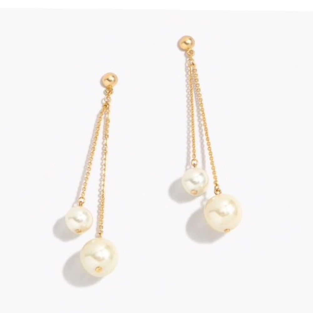 J. Crew Pearl Drop Earrings Gold Statement Long